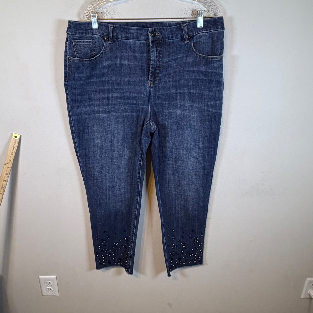 Chico's Womens So Slimming Girlfriend Jeans Beaded Ankle Blue Size 3 US 16